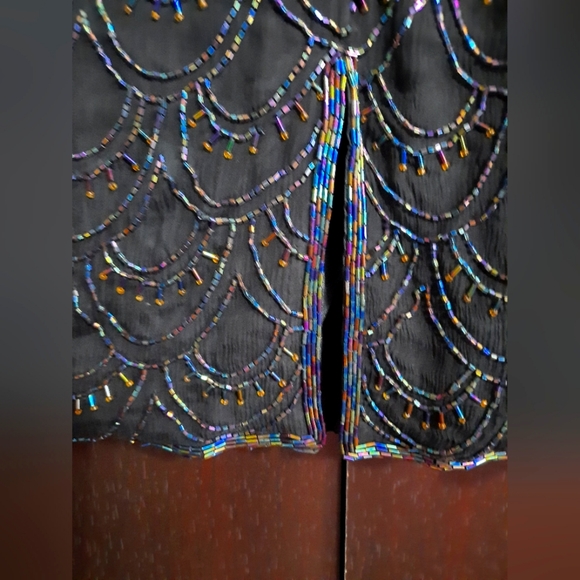 Vintage 90s Principles Black Silk Beaded Cocktail Dress - Picture 7 of 10